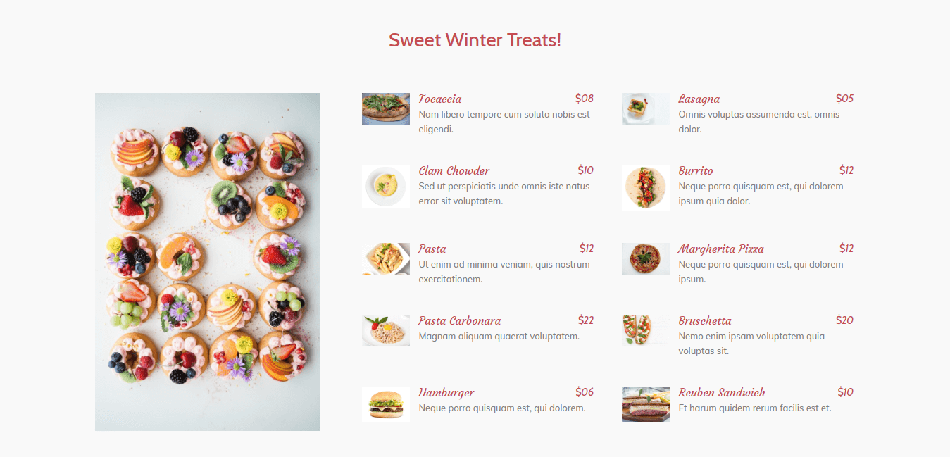 Create beautiful food menus for your restaurant website