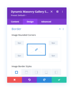 Border settings in the design tab