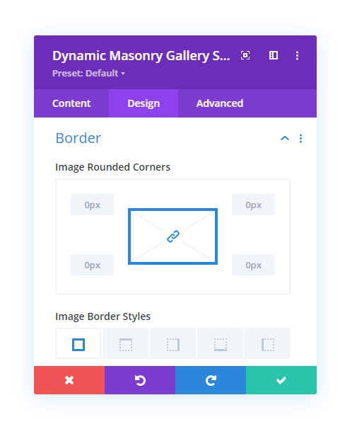 Border settings in the design tab