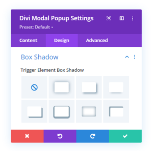 Box Shadow option in the design tab