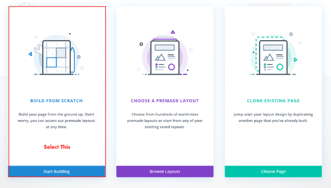 Build From Scratch option in Divi builder
