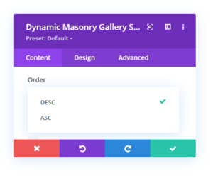 Divi gallery extended ascending and descending option