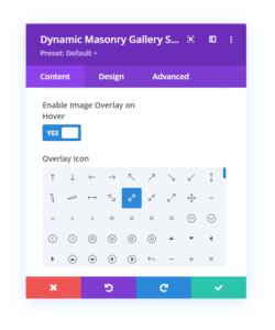 Icon overlay on hover in Divi Gallery Extended plugin