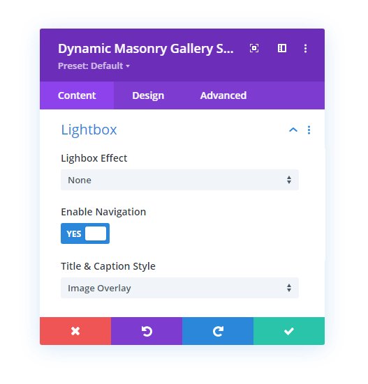 Lightbox settings available in the Divi Gallery Extended plugin