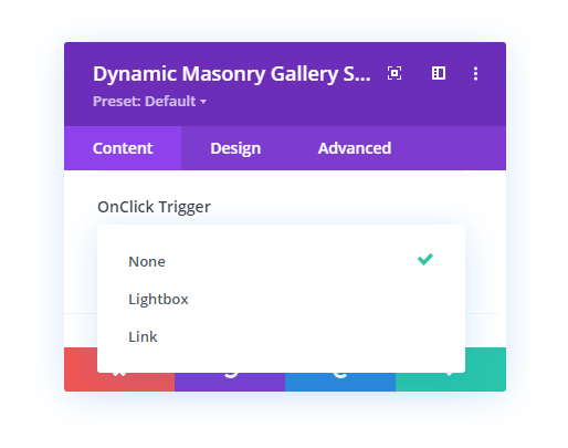Masonry gallery and trigger options in Divi Gallery Extended plugin