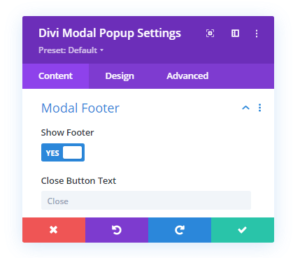Modal Footer Content Settings