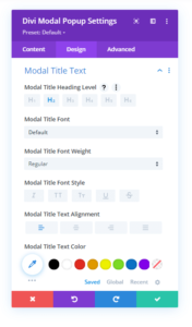 Modal Title Text settings in the Design tab