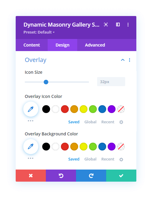 Overlay settings in the Design tab
