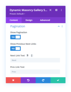 Pagination options in the Divi Gallery Extended plugin