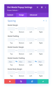 Spacing settings for the Design tab