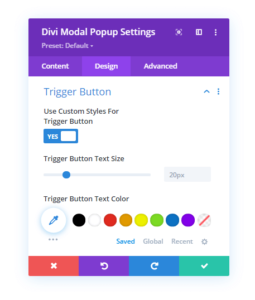 Trigger Button settings for Divi Popup