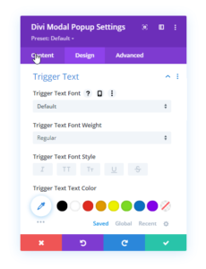 Trigger Text settings for Divi Popup