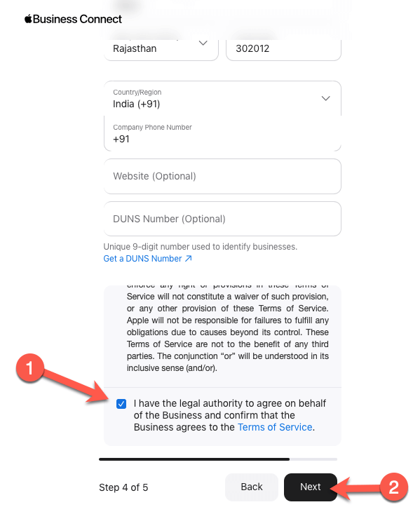 Accepting Apple Business Connect terms of service