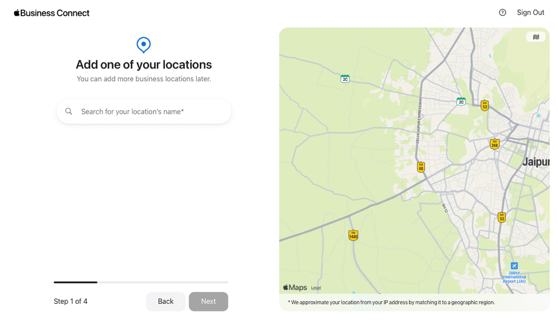 Add location in business connect