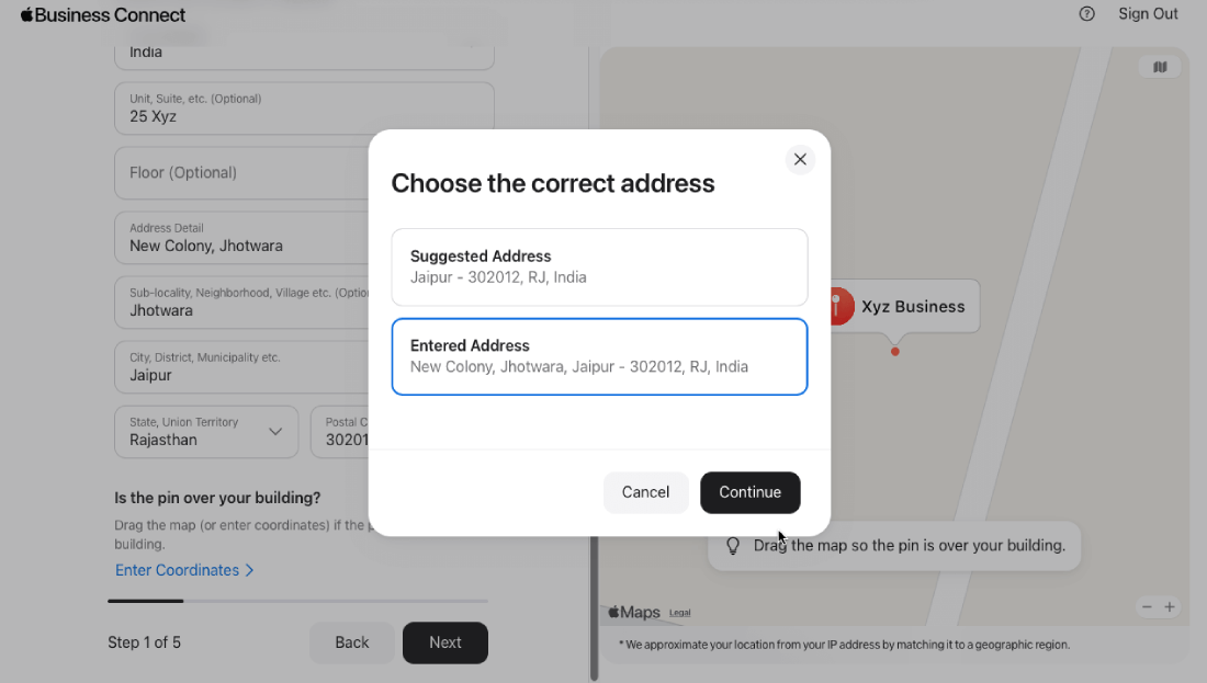 select entered or self populated details