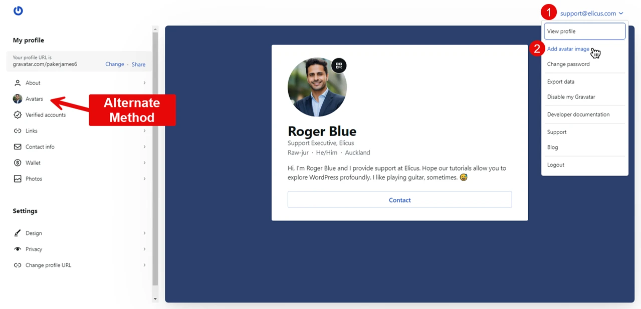 Accessing add avatar image option