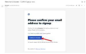 Account created email from Gravatar