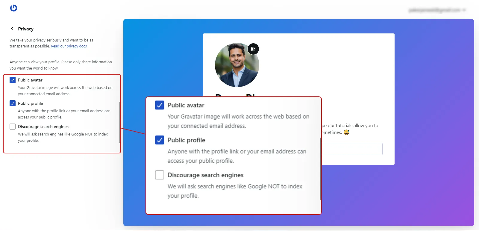 Gravatar privacy controls