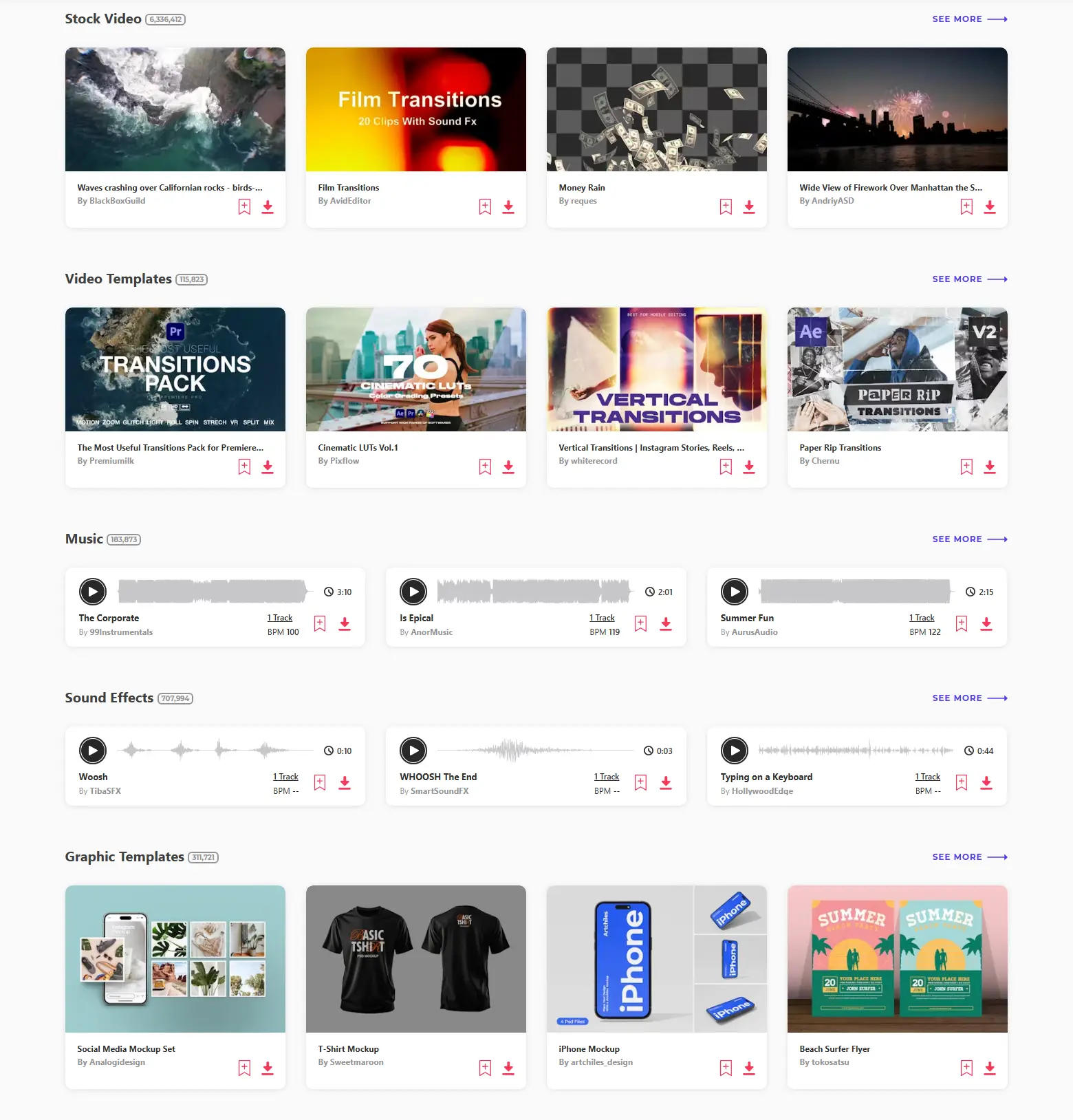Variety of products on Envato