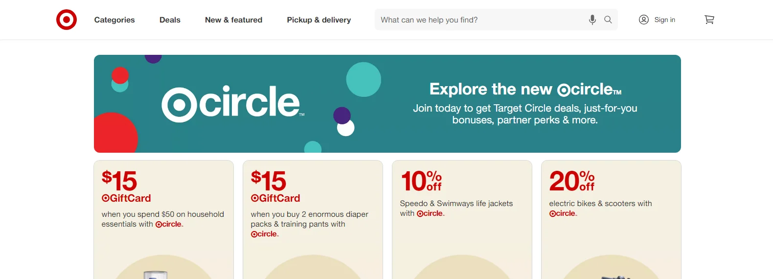 Target corp bold color UX/UI