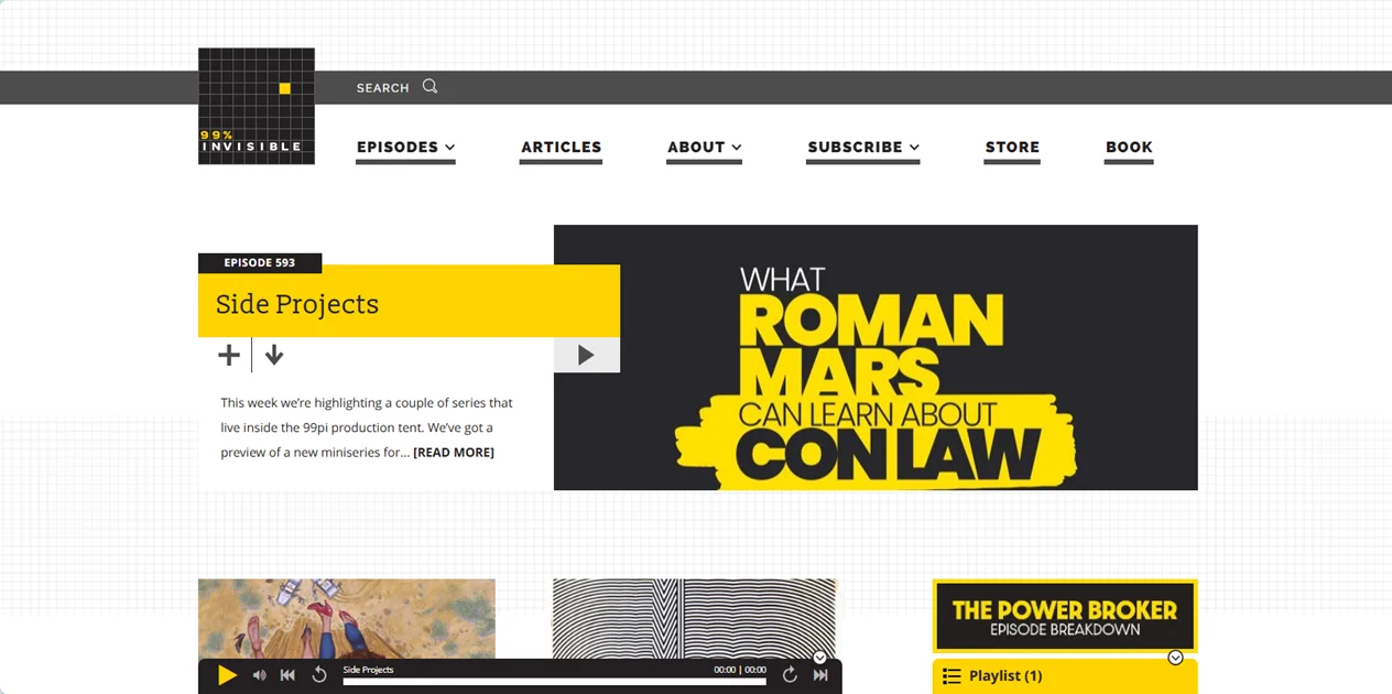 99 Percent Invisible Website Example