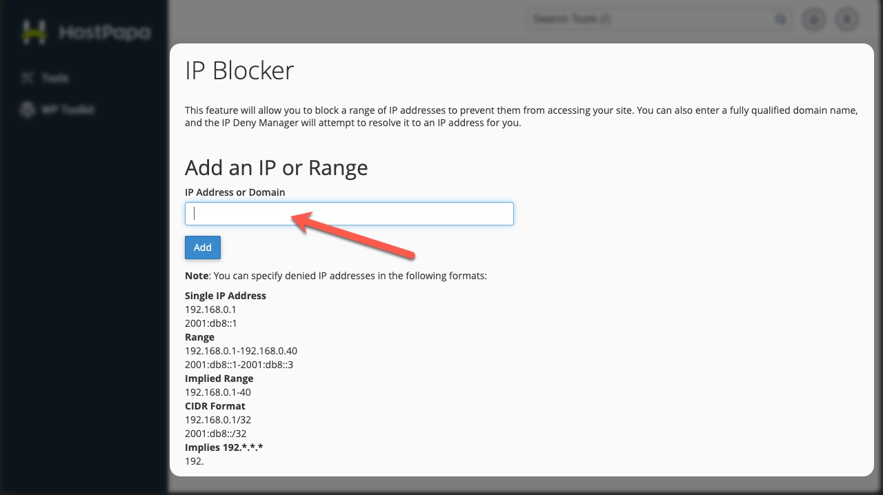 Adding IP addresses in the IP Blocker option.