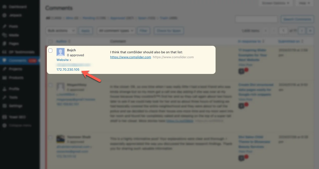 Noting down IP addresses in the comments window.