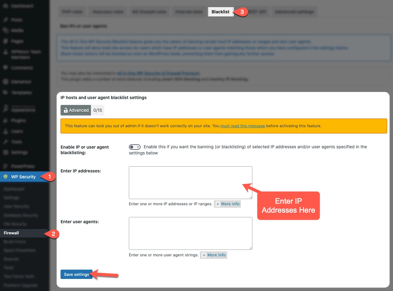 Blocking visitors using IP addresses with a plugin.
