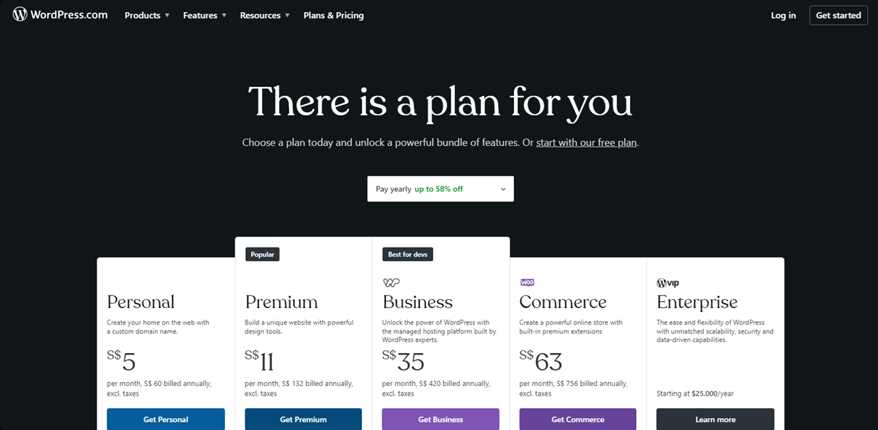 WordPress plans and pricing