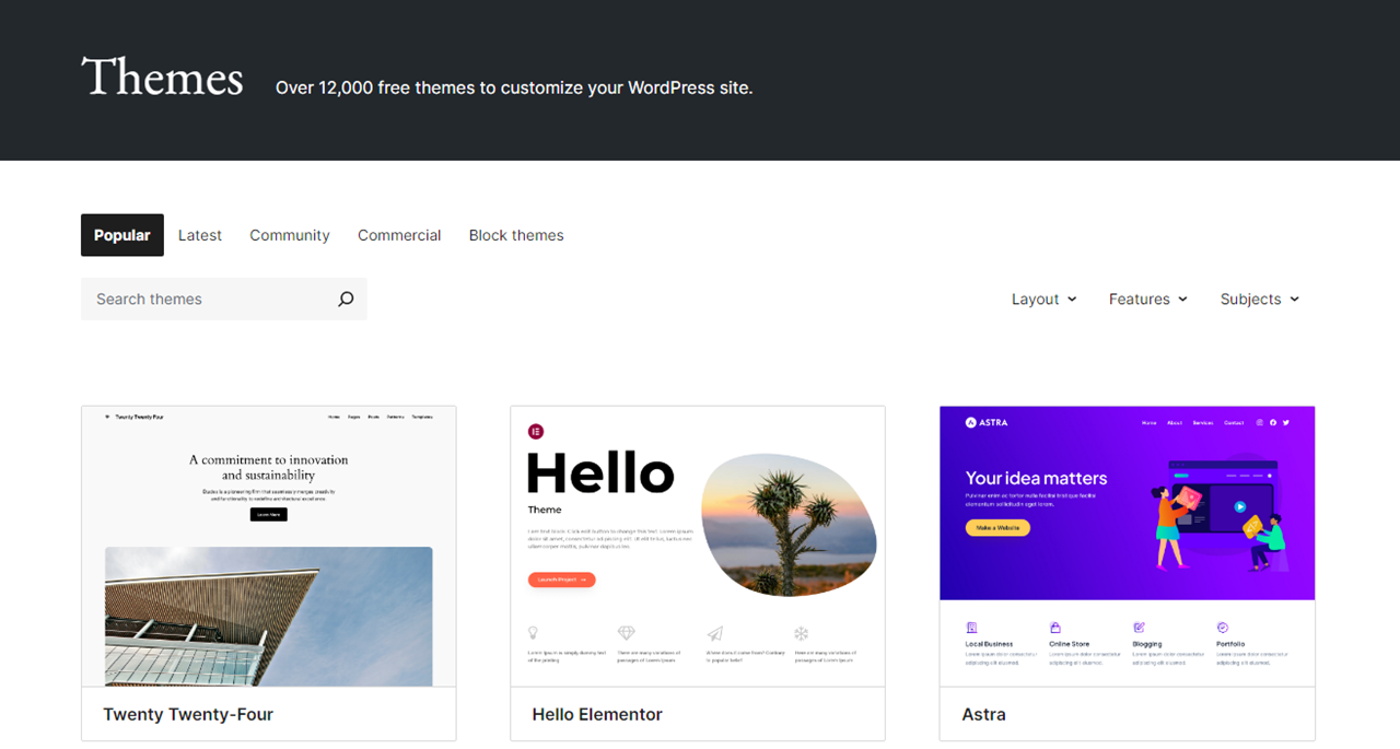 WordPress themes directory