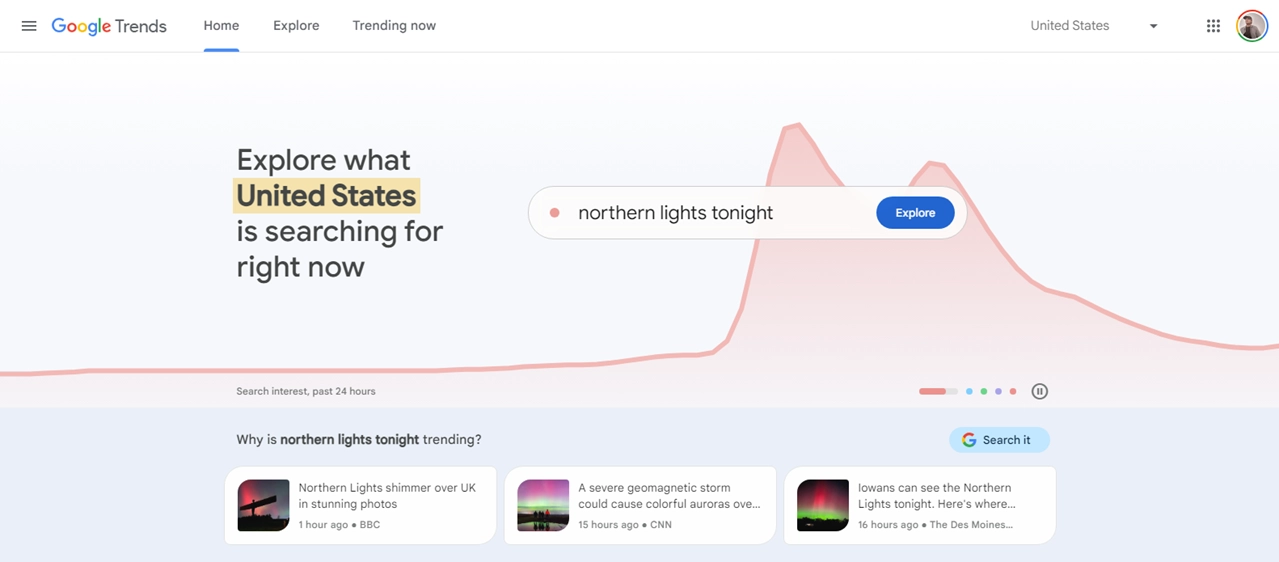 Google Trends homepage.