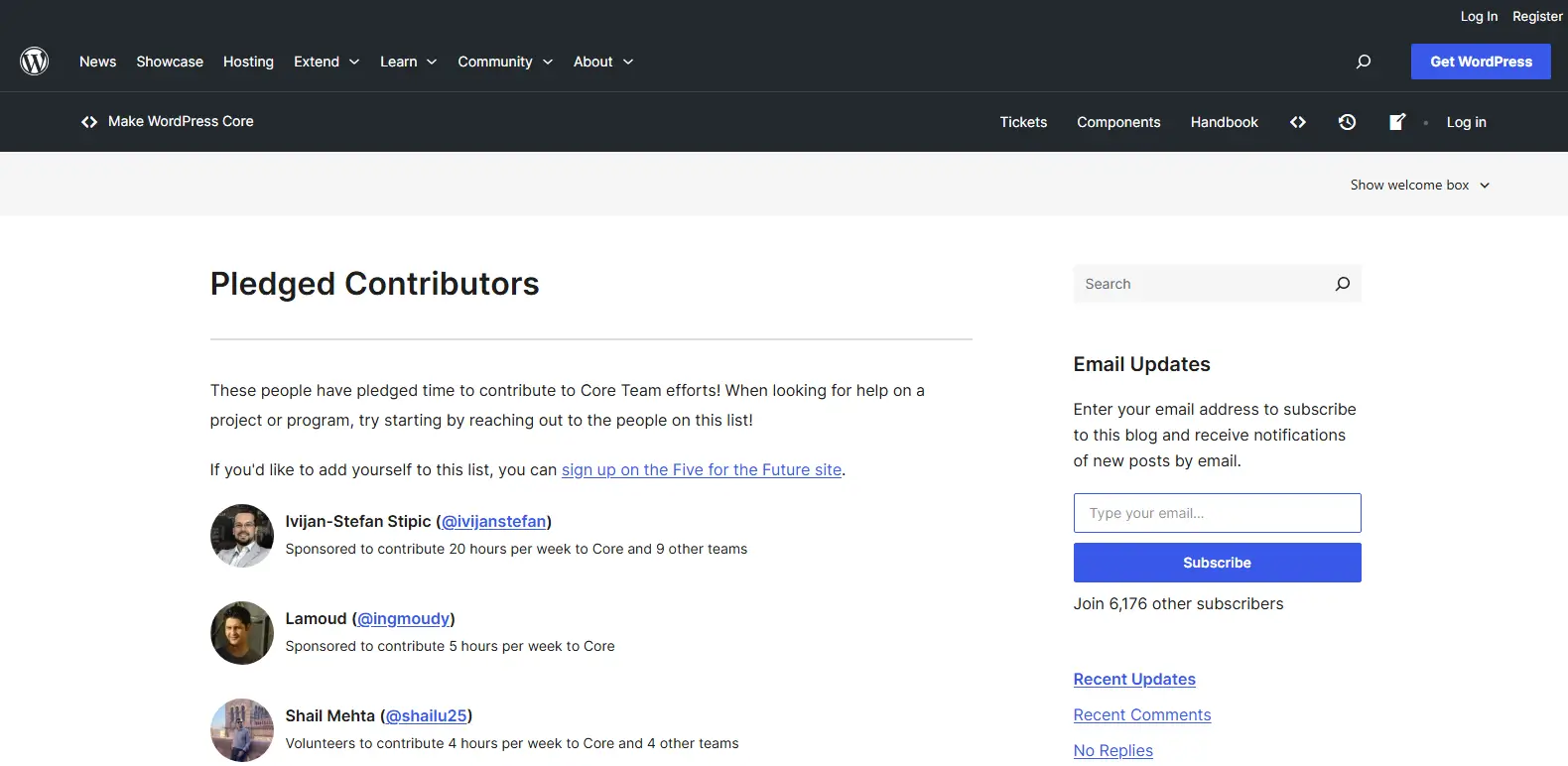 WordPress contributors page