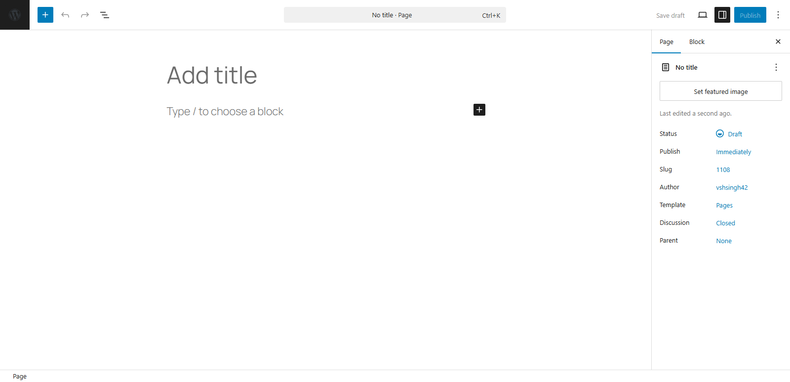 Page Created User Interface Block Editor.