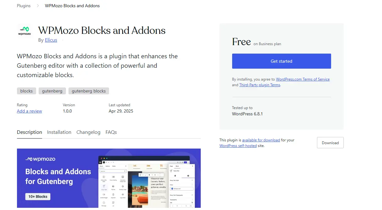 WPMozo Blocks and Addons plugin in the WordPress plugins library.