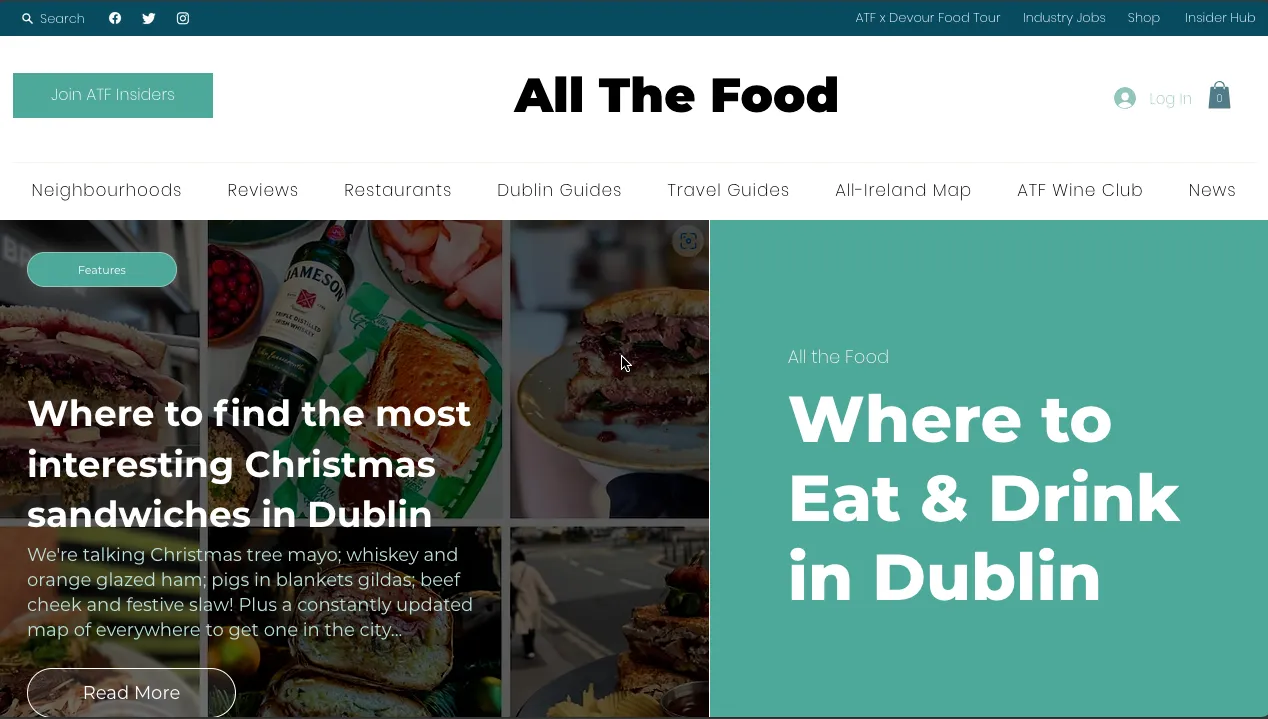 All The Food homepage for blog example