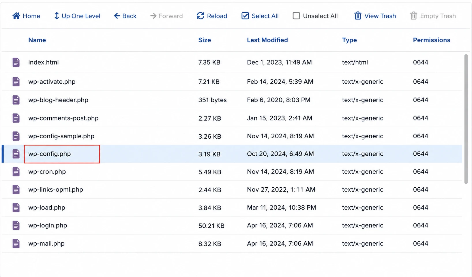 Editing the wp-config.php file for migration.