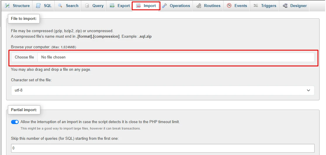 Importing WordPress Backup files manually.