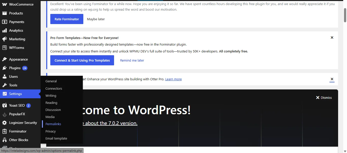 Accessing WP Permalinks options.