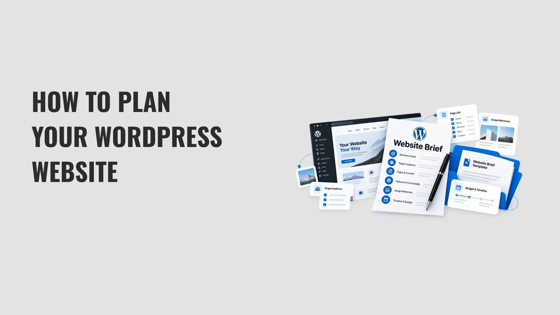 free wordpress brief template blog post cover A featured image for the blog post covering how to write a WordPress website's brief with template